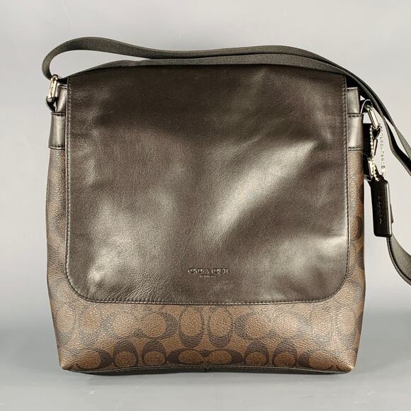 COACH Brown Logo Coated Canvas Leather Crossbody Bag - Picture 1 of 7